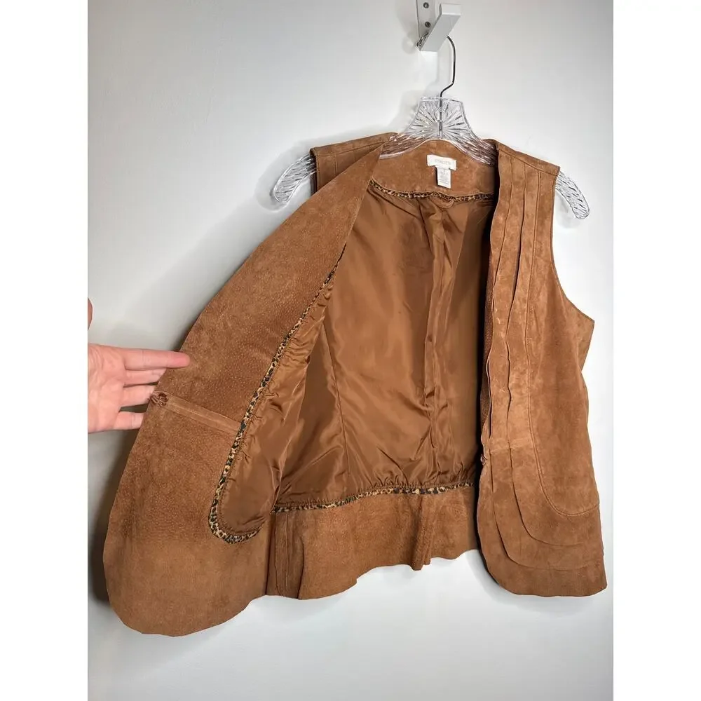 Chico’s Suede Leather Vest Brown Scalloped Hem western cowgirl Size 1 Medium